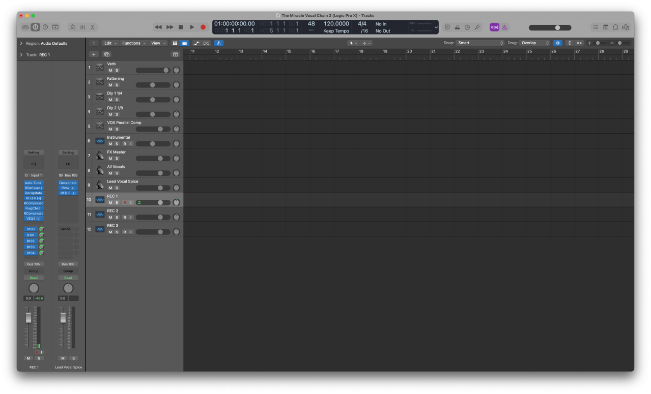 The Miracle Vocal Template In Logic Pro Screenshot